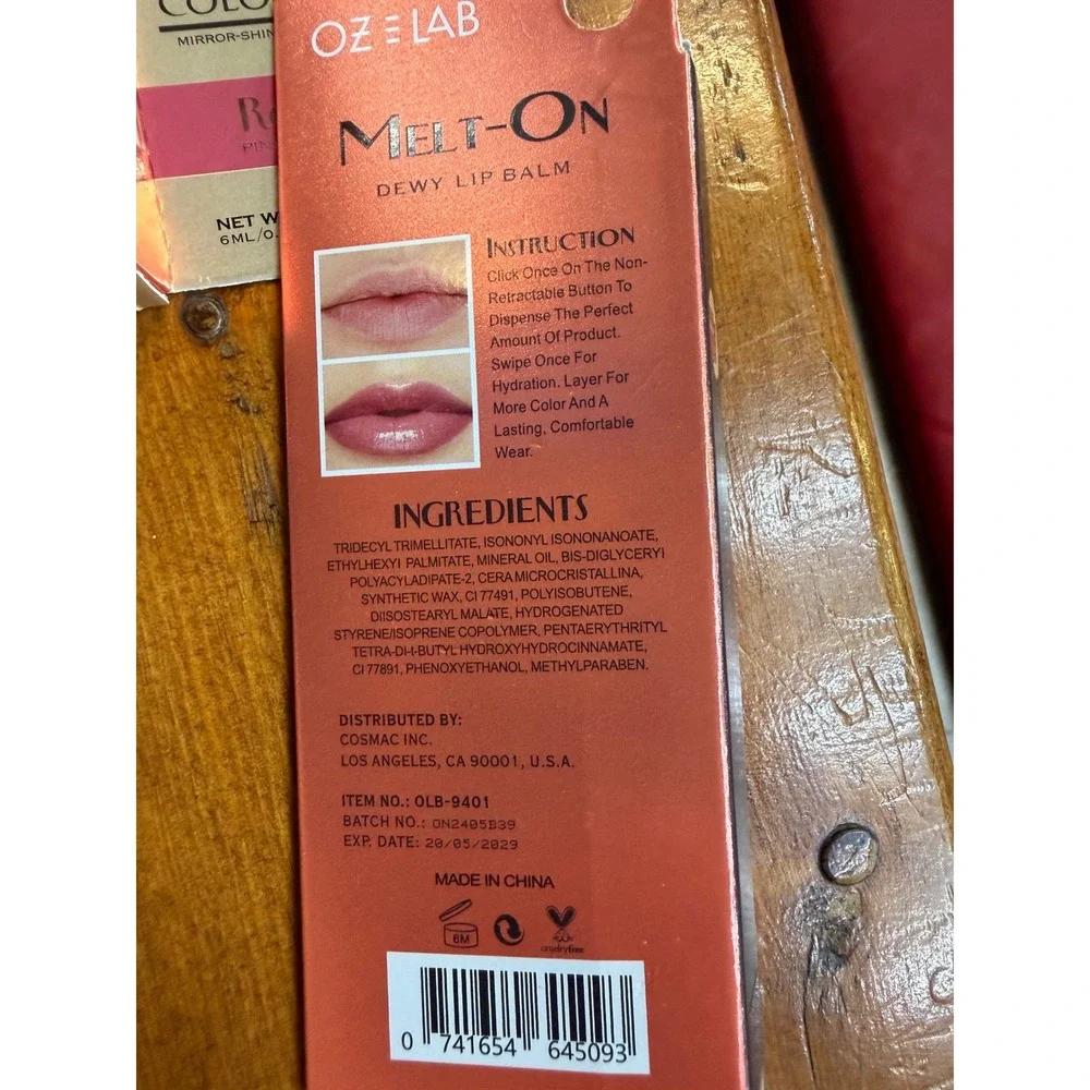 OZ LAB Melt-On Dewy Lip Balm‎ Glossy Finish Buildable Color Waterproof 4 Shades